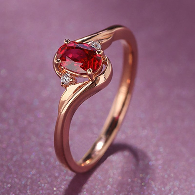Pigeon blood red ruby ??ring 18k gold inlaid with diamond open female ring temperament color gold twisted wall crystal ring