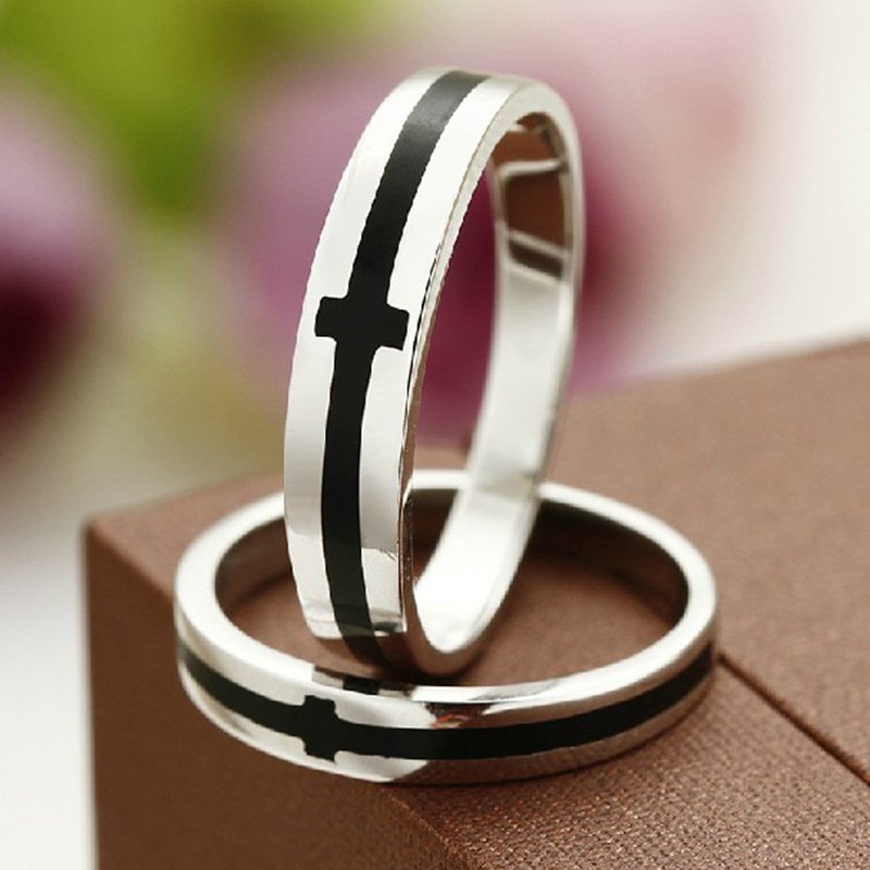 Ten-finger interlocking male and female couple rings, black and white cross ring, personalized ring