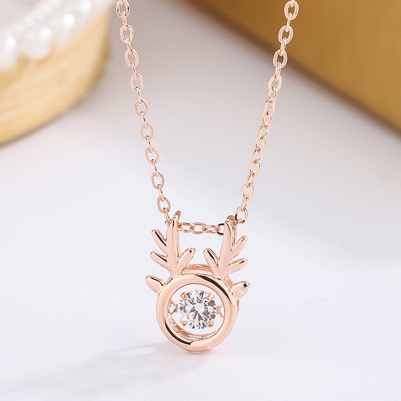 S999 sterling silver one deer with you smart necklace female elk clavicle chain forest small antler pendant