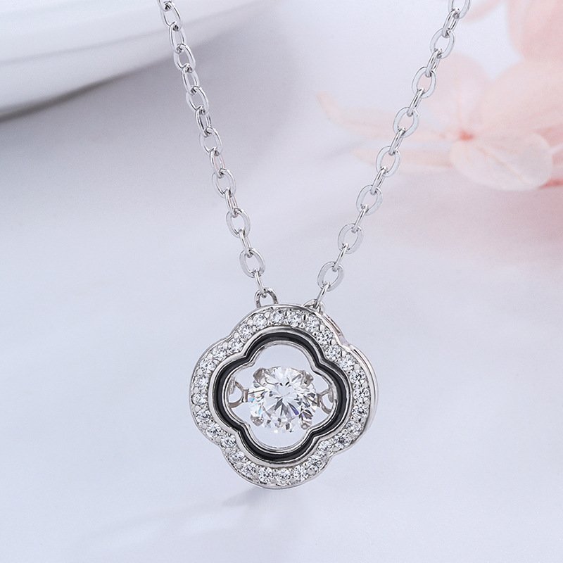 s999 sterling silver lucky four-leaf clover smart necklace female beating heart pendant clavicle chain necklace