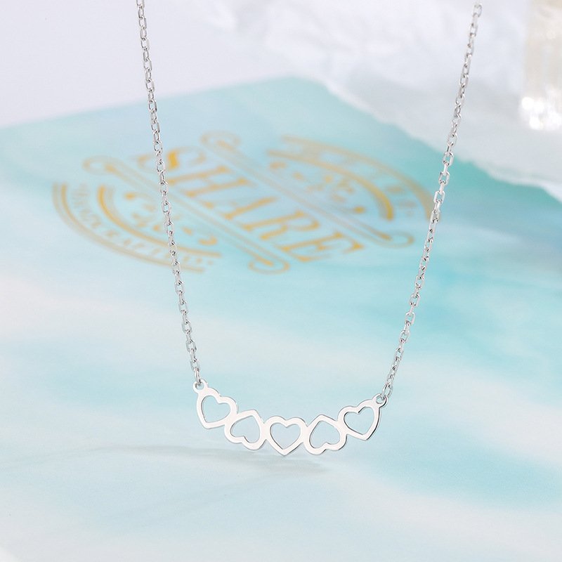 New s999 sterling silver love necklace female simple and versatile heart-to-heart clavicle chain Halloween pendant