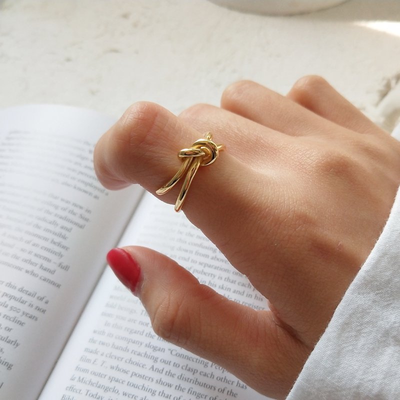 Knotted opening 925 sterling silver ring female golden index finger ring ring simple hand jewelry
