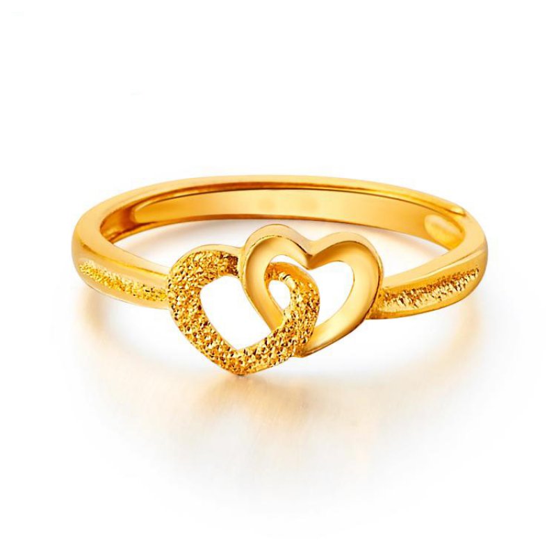 Gold Ladies Double Heart Ring Live Index Finger Vietnam Shajin Vintage Love Heart Ring Ring