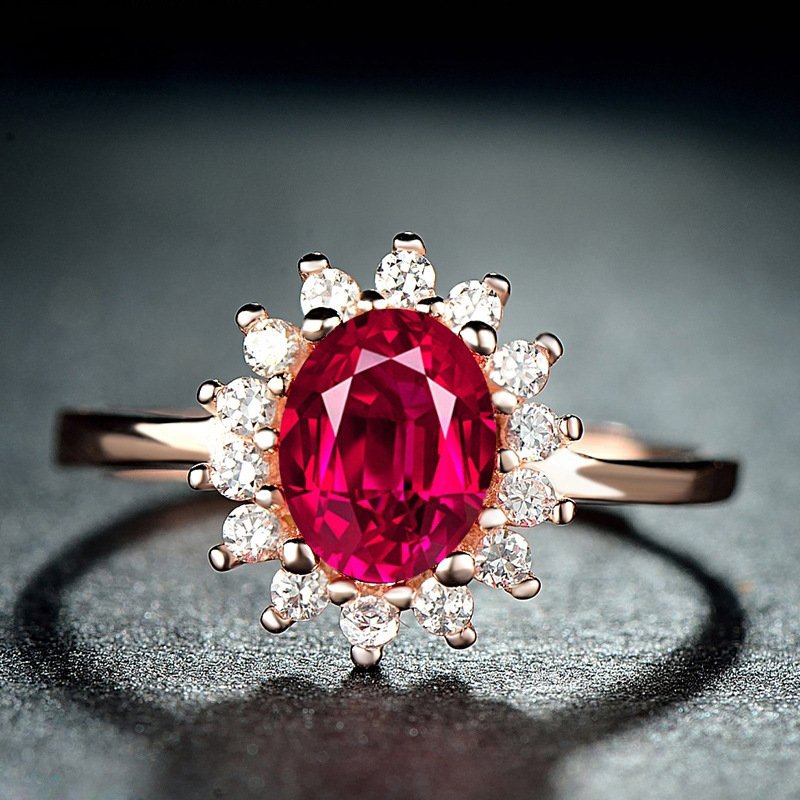 Pigeon blood ruby ??ring 18K rose gold ring, light luxury inlaid open female ring color gold bracelet