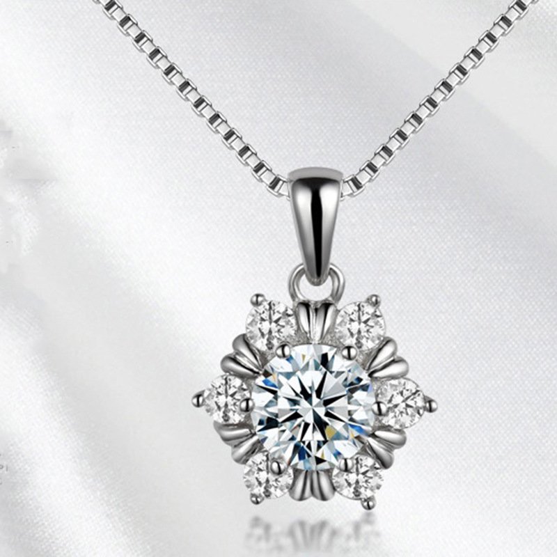 925 inlaid diamond necklace female silver jewelry snowflake prosperous pendant clavicle chain sweet accessory