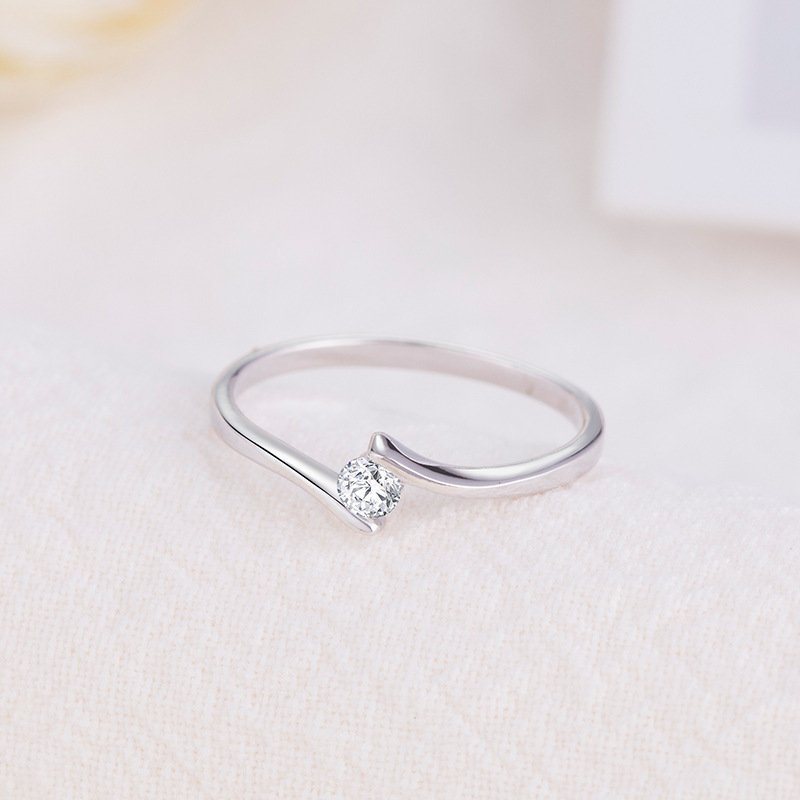 Ring small diamond ring female ring simple single diamond fine tail ring twisted arm wedding ring